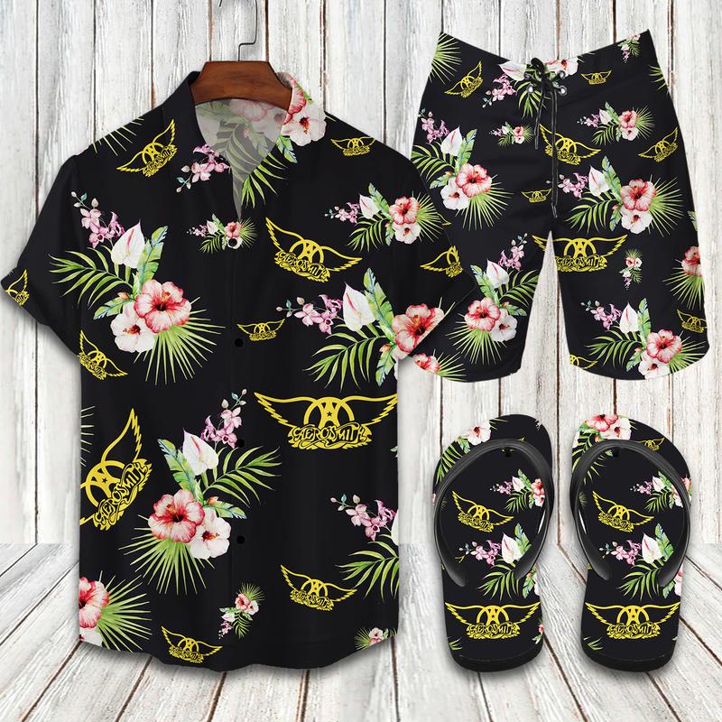 Aerosmith-Flip Flops And Combo Hawaii Shirt, Shorts-Vu01585-Vu01587