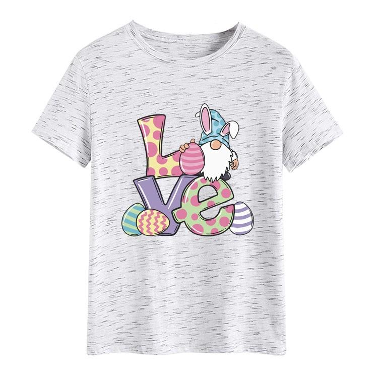 Women’S Easter Bunny Alphabet Print Short Sleeve Crew Neck T-Shirt