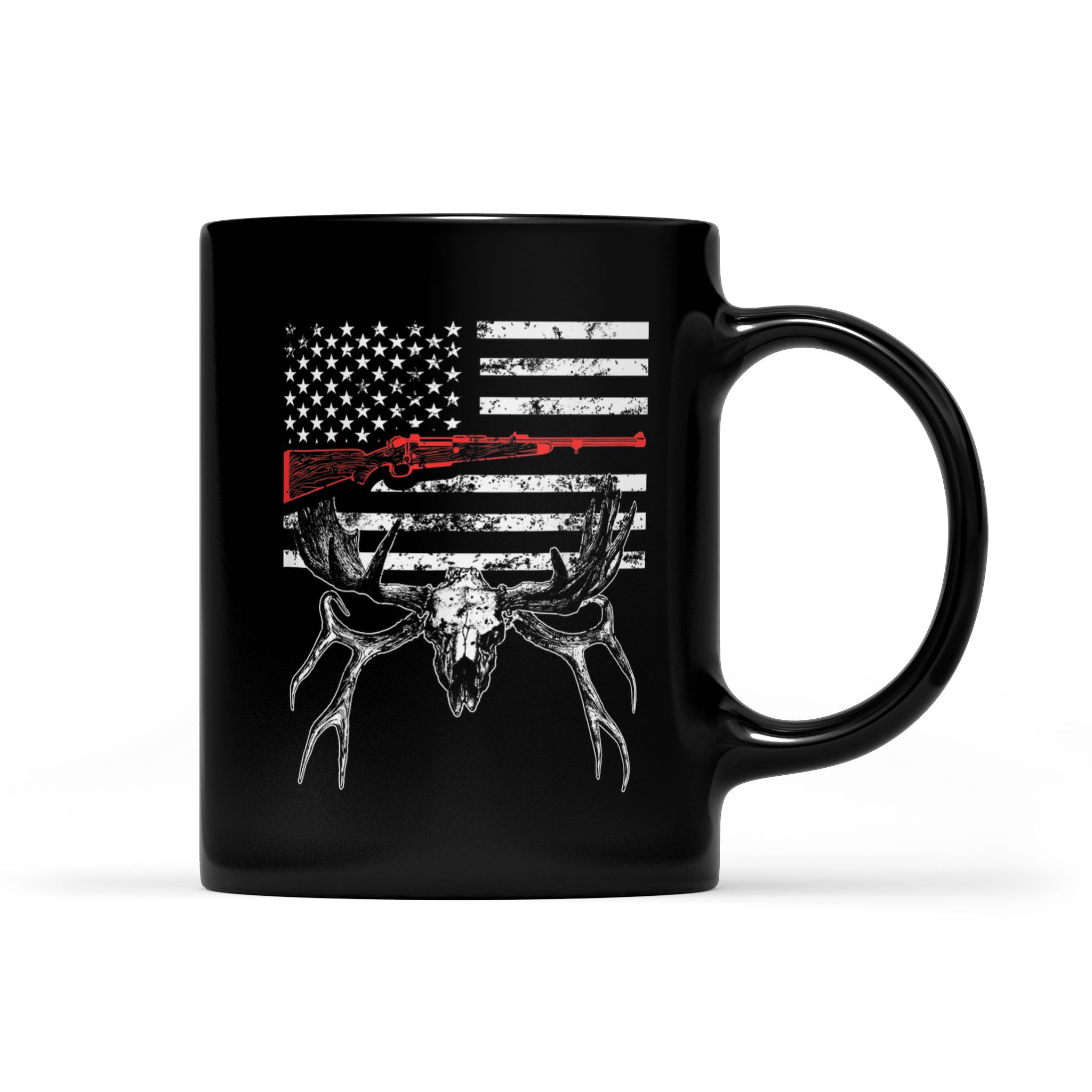 American Flag Deer Hunting USA Vintage Gifts – Black Mug