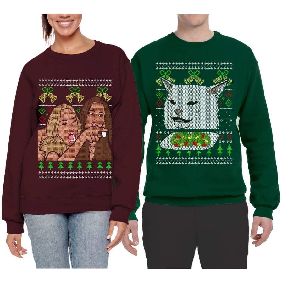 Women Yelling At Cat Funny Twitter Tik Tok Meme 2019 | Xmas Meme Ugly Christmas Sweater Set