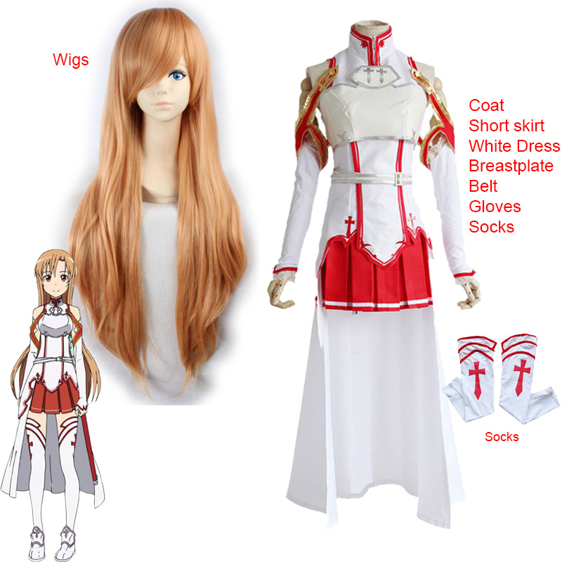 2021 Anime Sword Art Online Asuna Yuuki Cosplay Costumes Uniform for Halloween SAO Asuna Battle Suit Outfits with Wig and Shoes alx