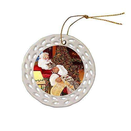 Bengal Cats And Kittens Sleeping With Santa Ceramic Doily Ornament D093