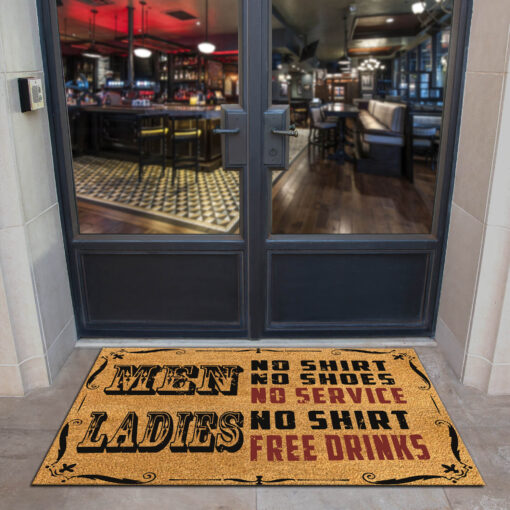 No Shirt Free Drinks Coir Doormat For Bar, Pub, Diner, Cafe, Funny Doormat, Welcome Mat