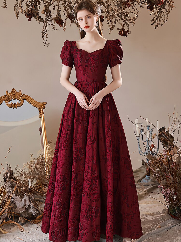 Wine Red Velvet Long Sleeve Evening Dresses For Wedding Party Elegant Bride Reception Gowns alx