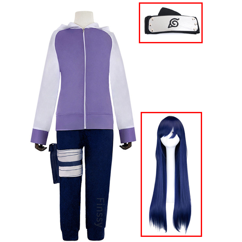 Anime Hyuuga Hinata Cosplay Costume Women Halloween Role Play Purple Jacket Pants Carnival Headband Weapon Bag Full Set Props alx