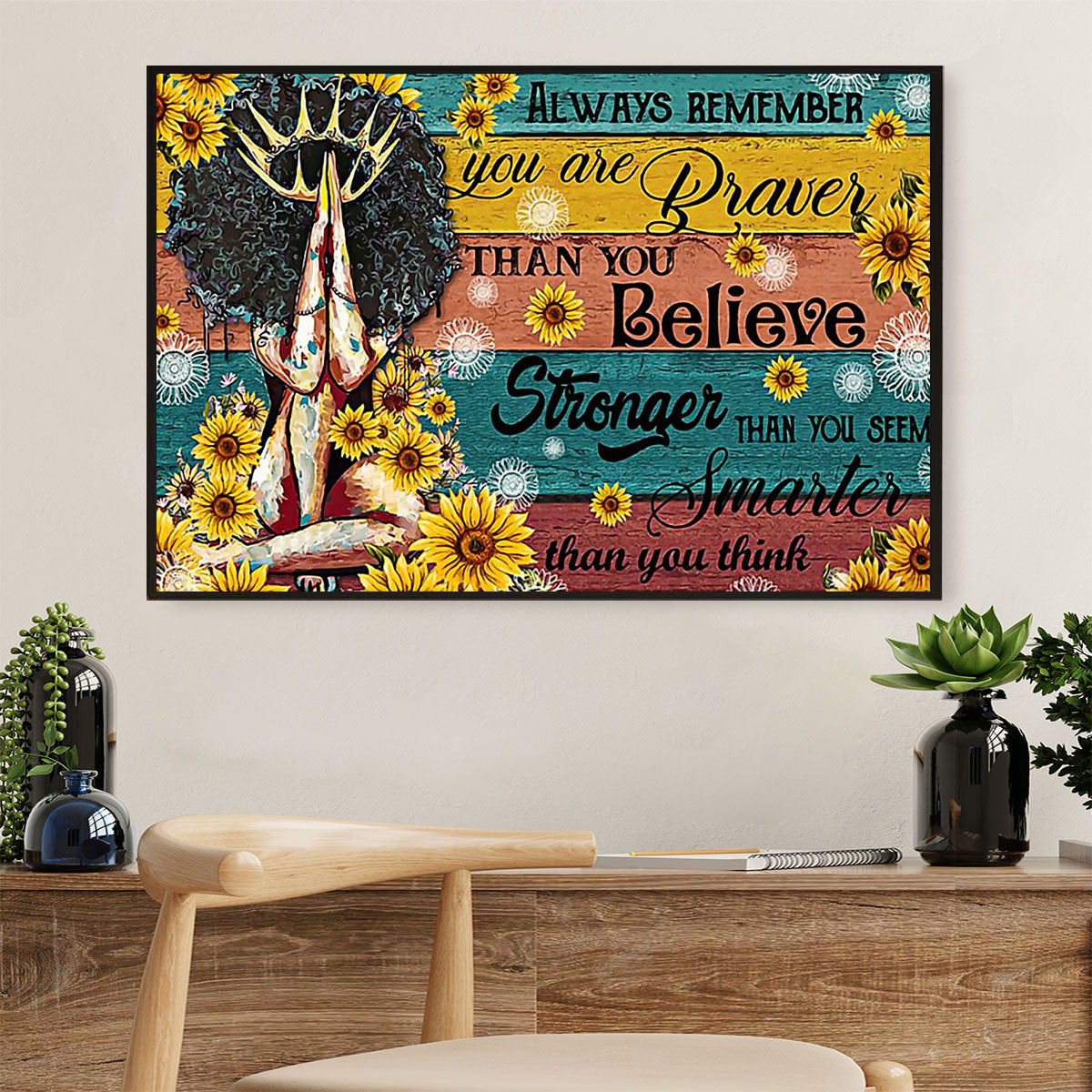 African Americans Afro Poster Prints | Black Queen You Are Braver | Wall Art Black Pride Gift For Black Girl