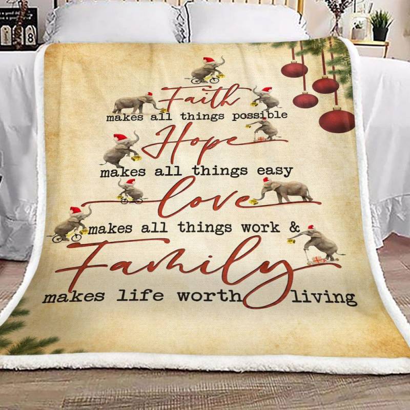 Elephants Christmas Faith Makes All Things Possible CL18110114MDF Sherpa Fleece Blanket