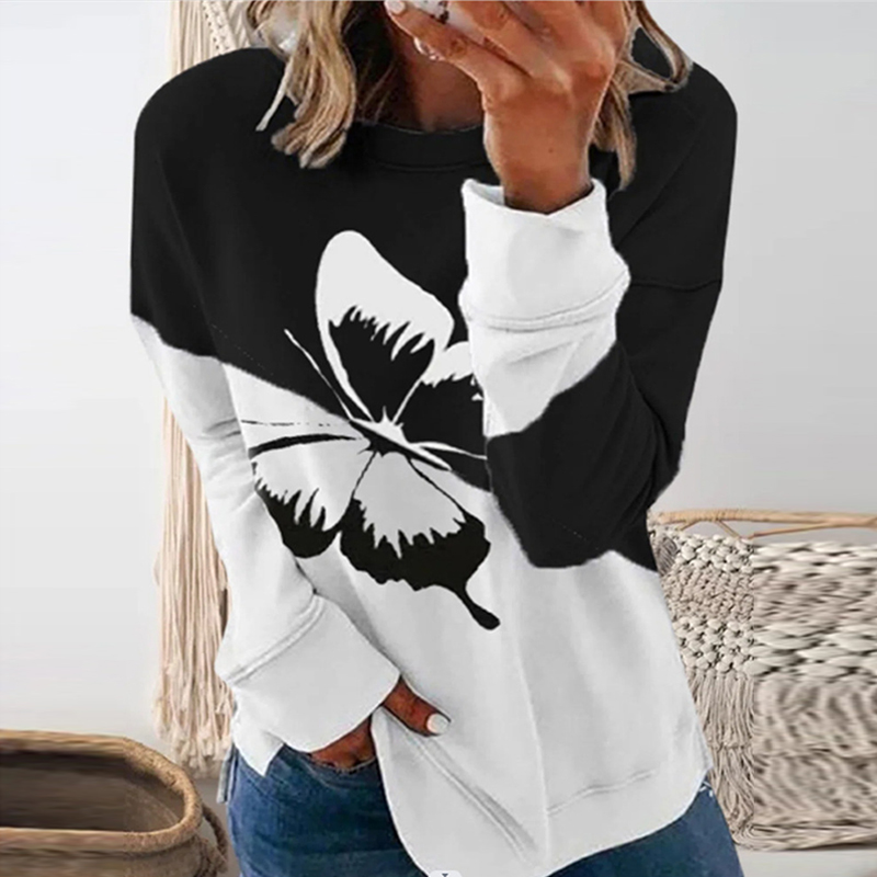 Women Harajuku Loose Pullover Clothing Mujer Autumn Casual Street Cute Cat Letter Printed Top New Simple O-Neck Loose Sweatshirt alx