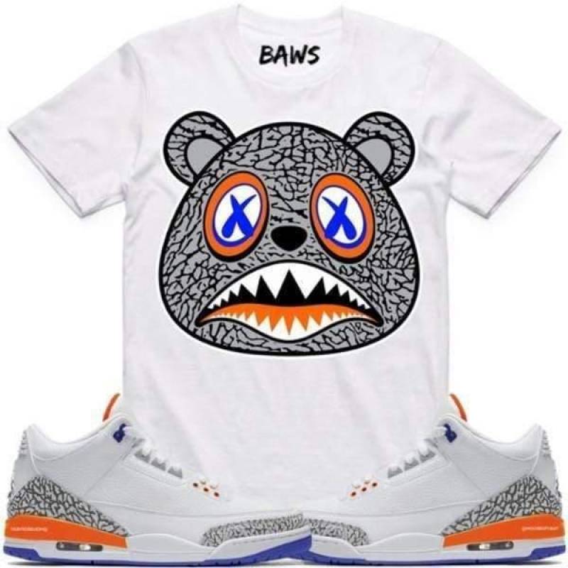 Jordan Retro 3 Knicks Sneaker T Shirts To Match-Elephant Knicks White