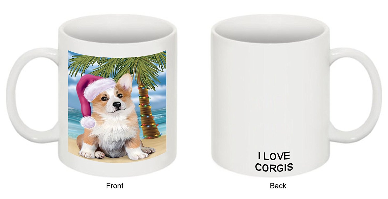 Summertime Corgi Puppy On Beach Christmas Mug Cmg0796