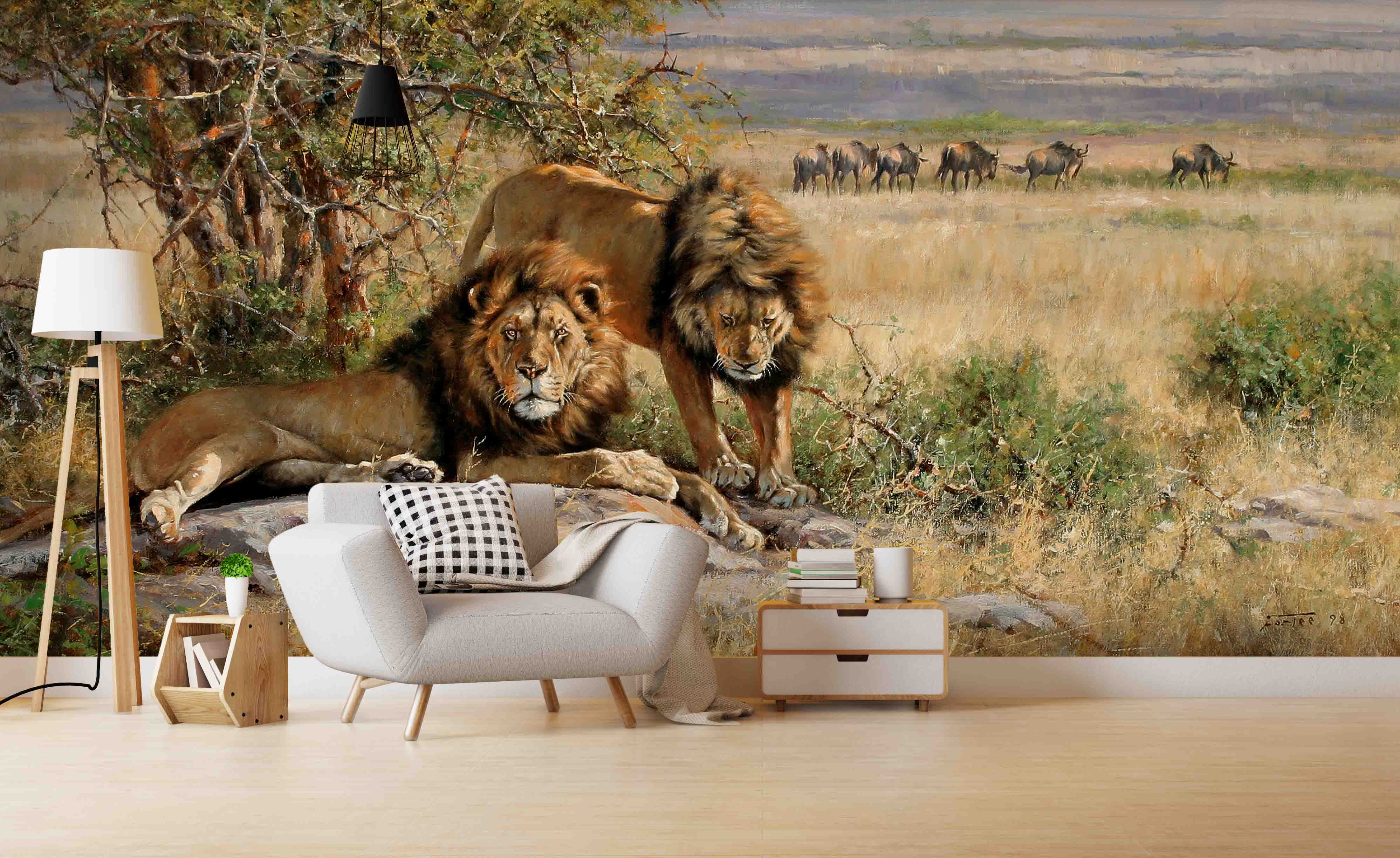 3D Realistic Lion Grassland Animal Wall Mural Wallpaper Lxl 1596