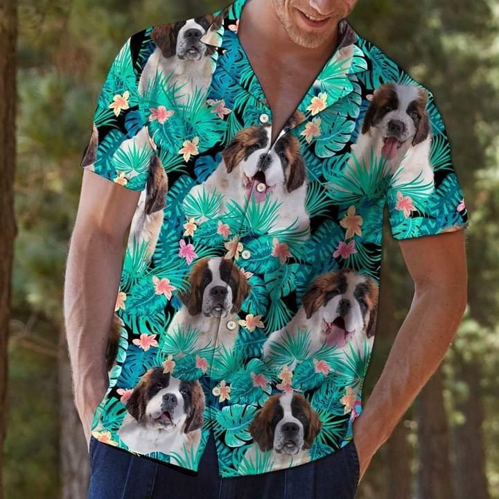 St Bernard Dogs Funny Hawaii Graphic Print Short Sleeve Hawaii Casual Shirt Ha109576