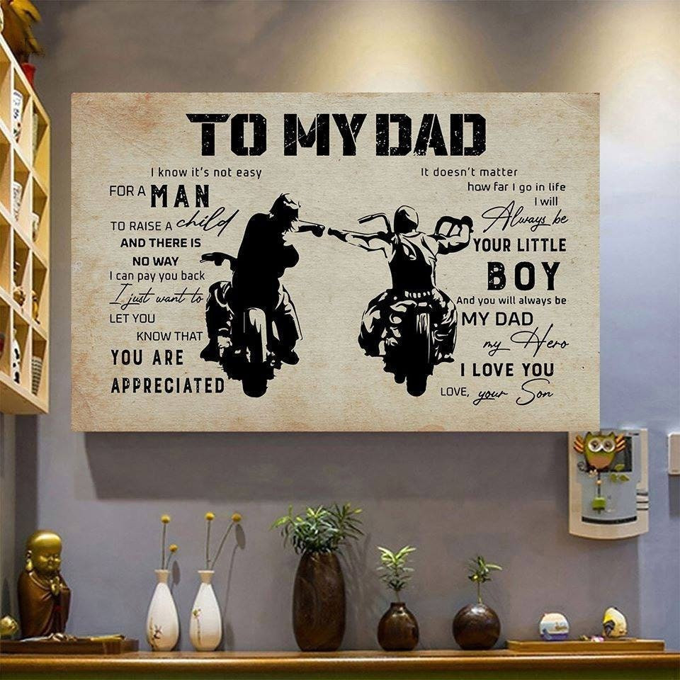 & Canvas | Motorcycle To My Dad I Know Its Not Easy For A Man To Raise A Child, Dad And Son, Love Biker,Wall Art Decor, Home Decor