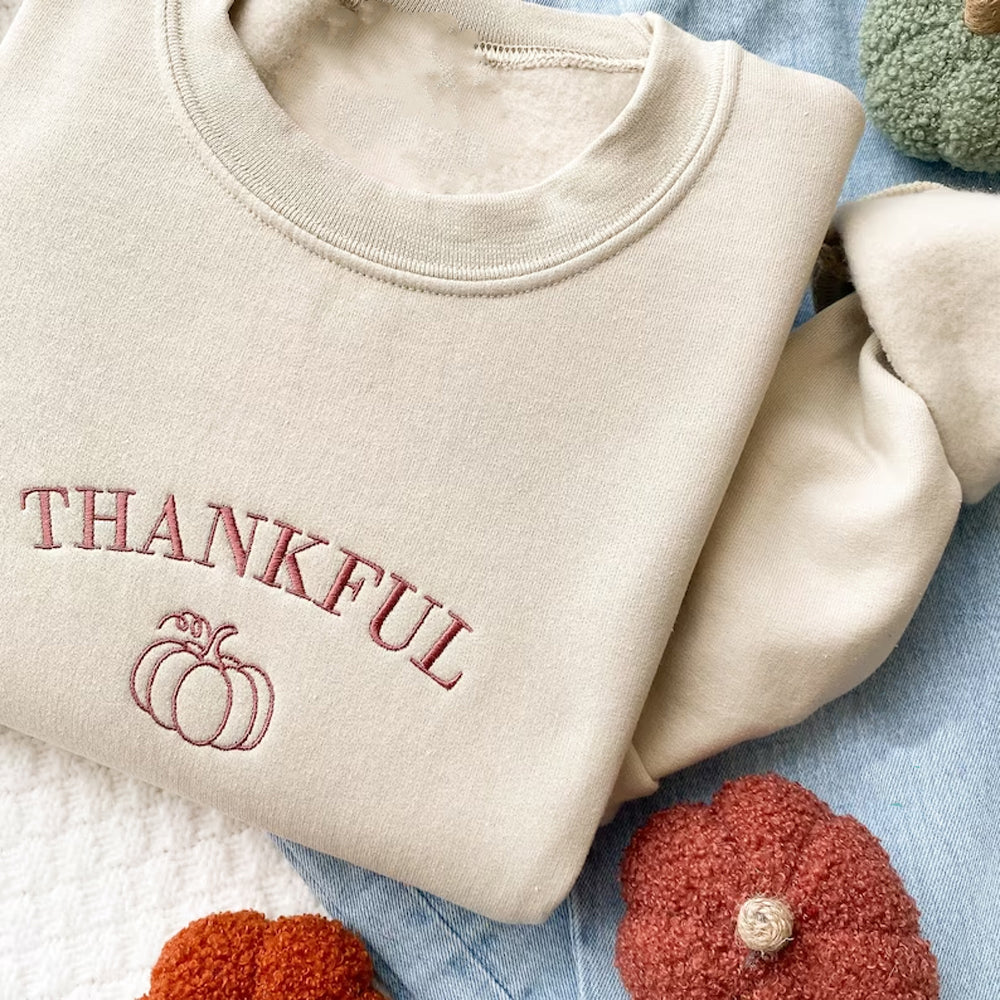 Thanksgiving Pumpkin Autumn Embroidered Sweatshirt 2D Crewneck Sweatshirt All Over Print Sweatshirt For Women Sweatshirt For Men Sws4320