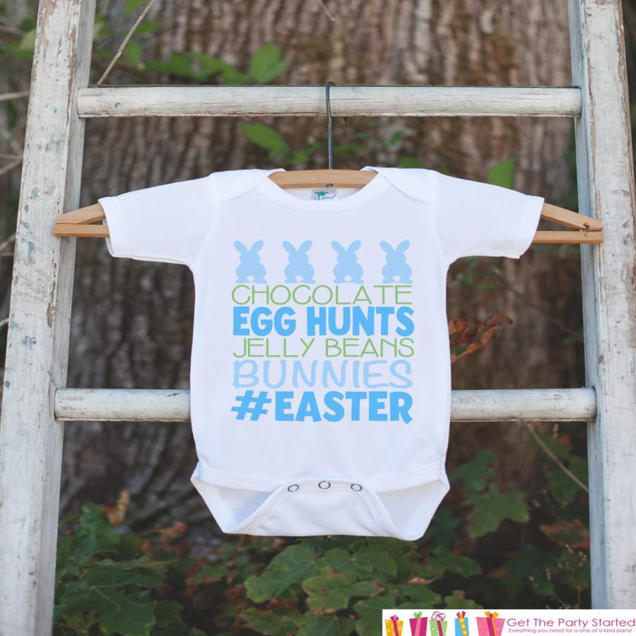 Kids Easter Outfit – Blue #Easter Onepiece or Tshirt – Boys Happy Easter Shirt – Baby Toddler Youth Easter Bunny Easter Egg Hunt Shirt