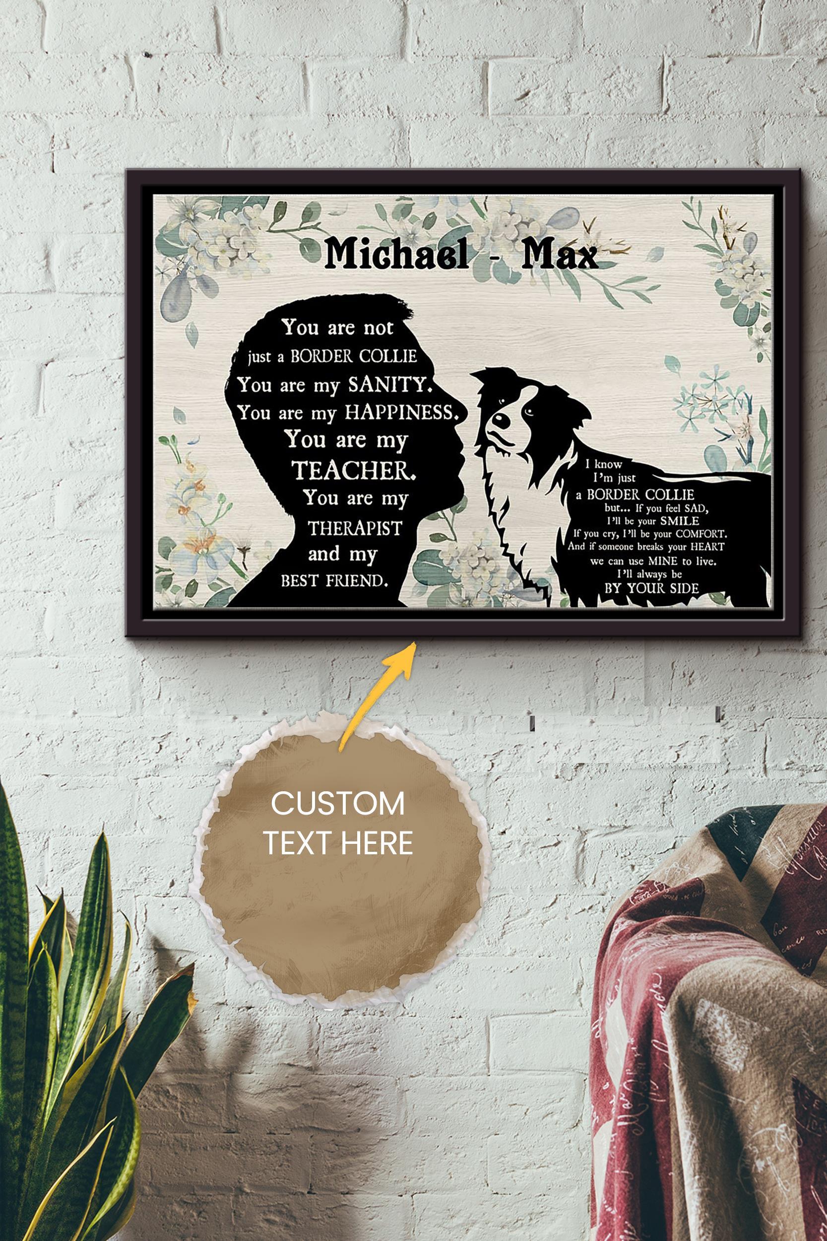 Border Collie Boy Therapist Best Friend Personalized Poster – Animal Wall Art – Gift For Dog Lover Dog Foster Puppy Fan Framed Matte Canvas