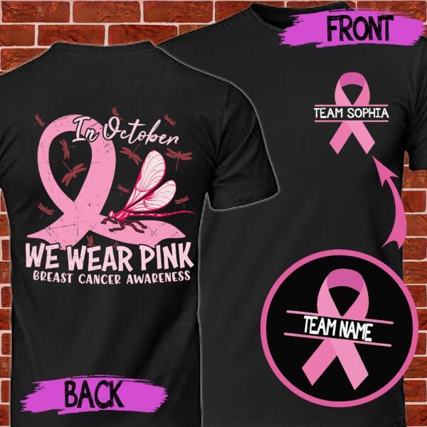 Personalized Breast Cancer Awareness Month T-Shirt, In October We Wear Pink Ribbon Shirt