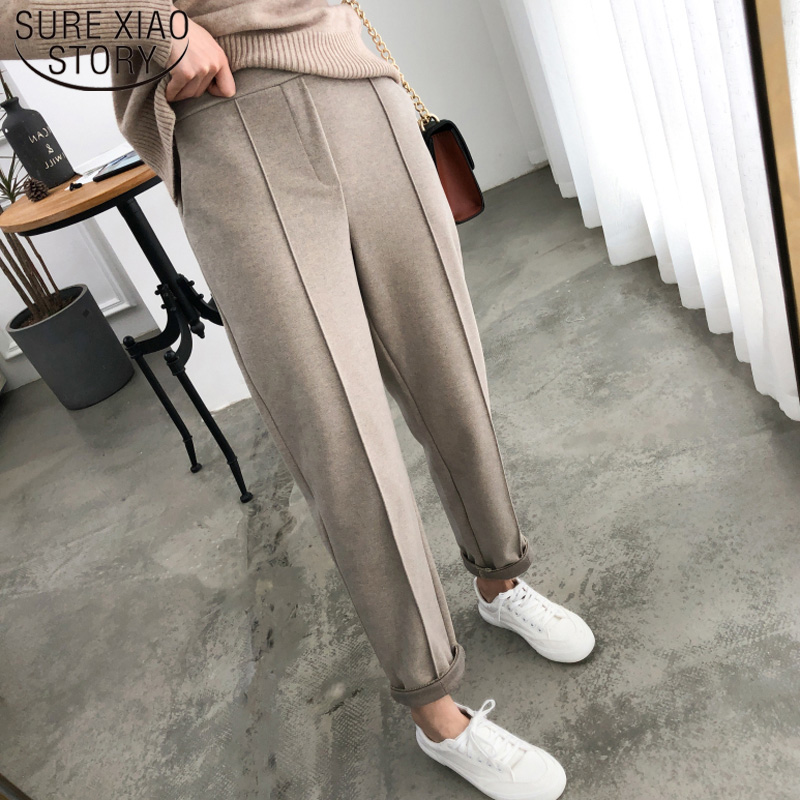 Thicken Women Pencil Pants 2022 Spring Winter Trousers OL Style Wool Female Work Suit Pant Loose Female Trousers Capris 6648 alx