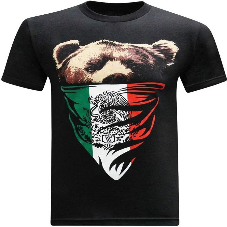 California Republic Mexican Flag Bandana Bear Men’S T-Shirt Clothes O Neck Funny Printed Cotton T Shirts Summer Fashion