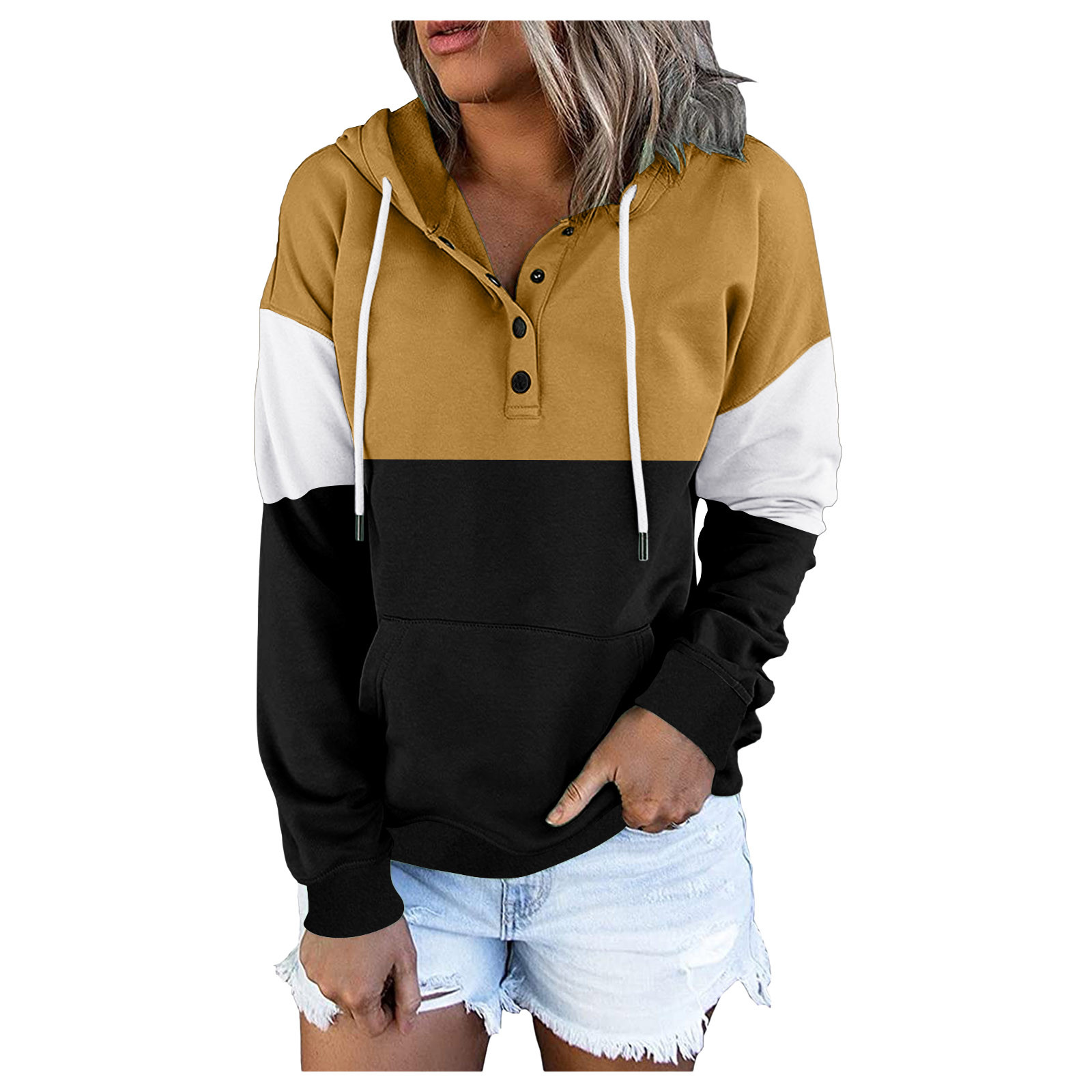 Autumn Drawstring sweatshirts for Women hoodieTops Button Down Long Sleeve Sweatshirts With Pocket plus size Streetwear худи alx