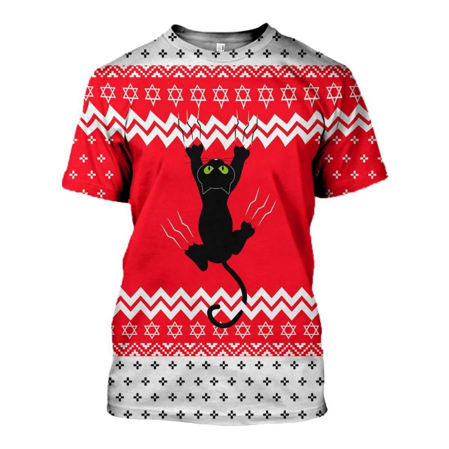 3D All Over Printed Ugly Sweater Black Cat Shirts and Shorts