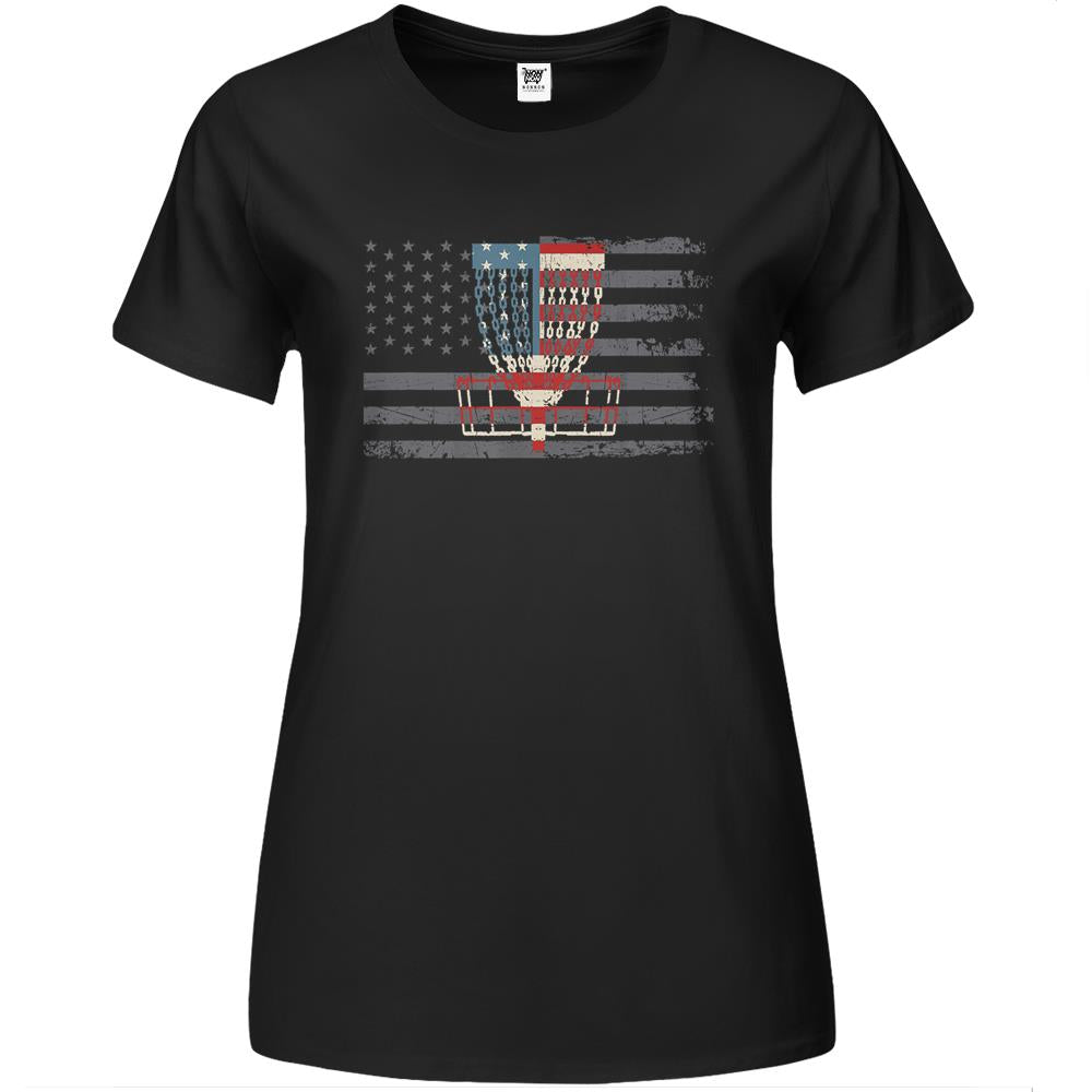 American Flag Disc Golf Basket Disc Golf American Flag Premium Womens T Shirts