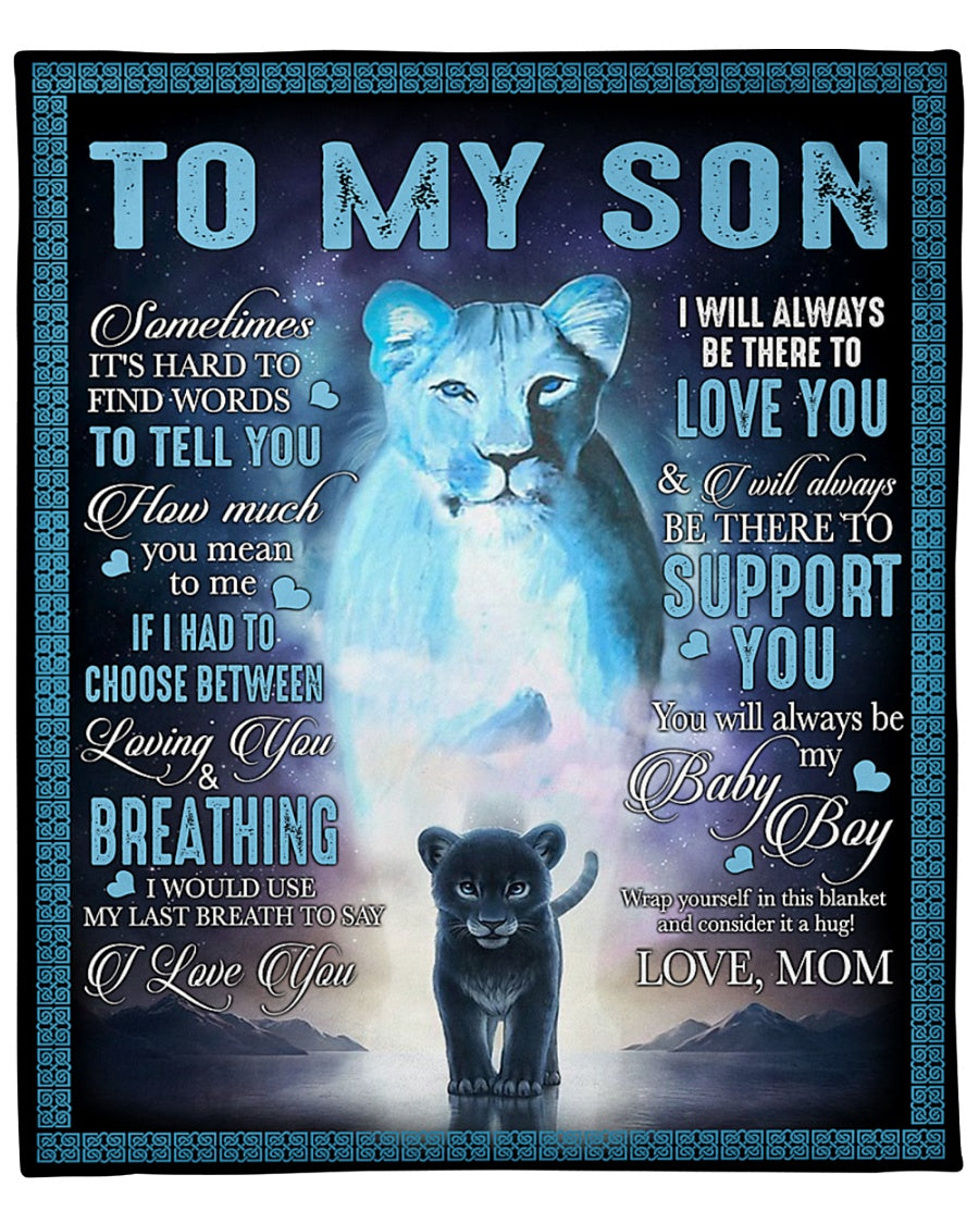 To My Son Brightening Lion I Will Be There To Support You Fleece Blanket Gift For Family, Birthday, Son, Mother To Son Gift Home Decor Bedding Couch Sofa Soft And Comfy