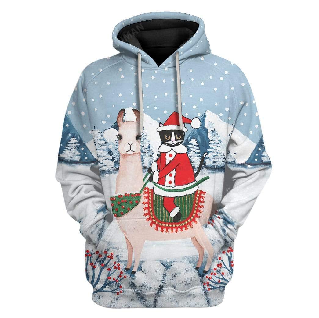 Cat Llama Winter Funny Ugly Christmas Printed 3D Hoodie