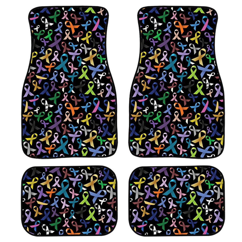 All Cancer Awareness Pattern Print Front And Back Car Floor Mats, Front Car Mat