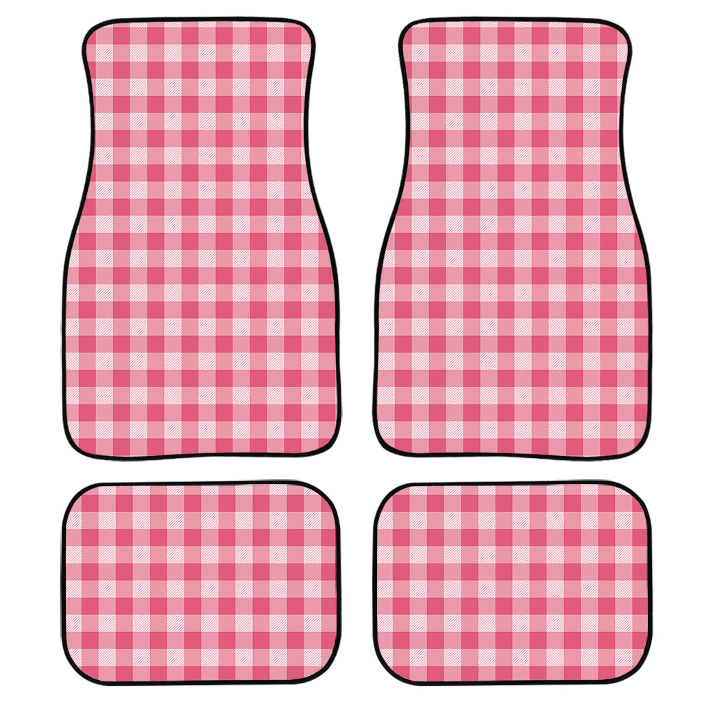 Pink Check Pattern Print Front And Back Car Floor Mats, Front Car Mat