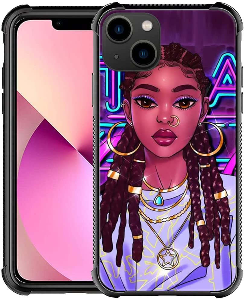 Phone Case For Black Girl, Cool Trendy Neon Black Girl Cases, Tempered Glass Back Soft Silicone Tpu Shock Protective