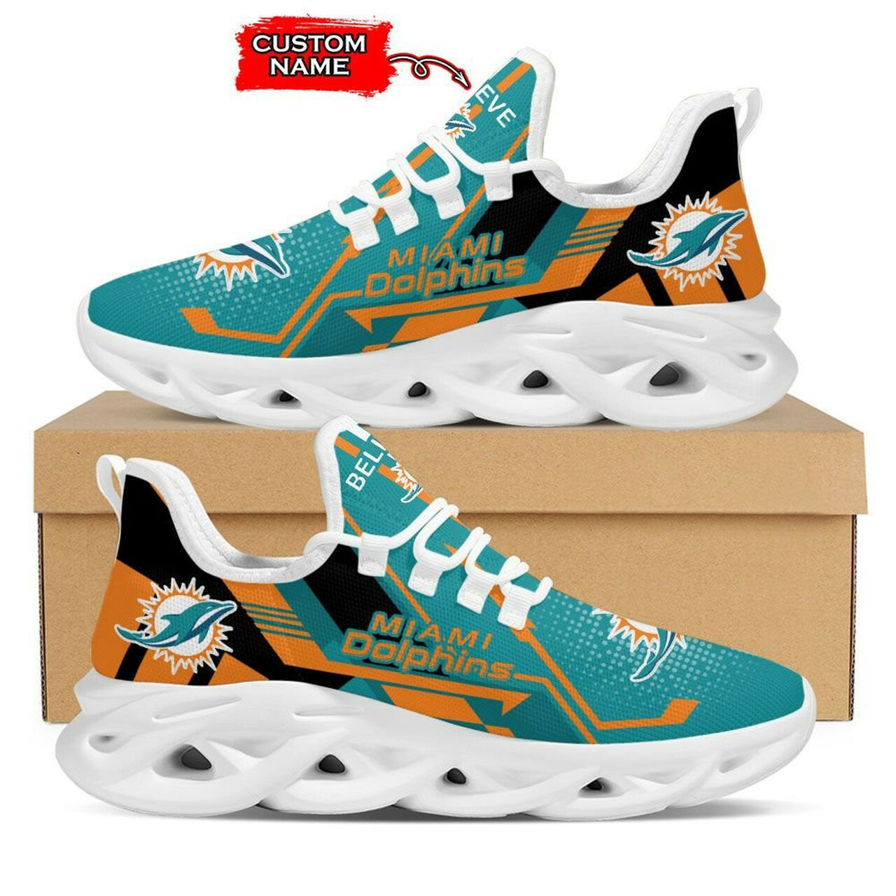 Miami Dolphins Personalized Yezy Running Sneakers Art 38