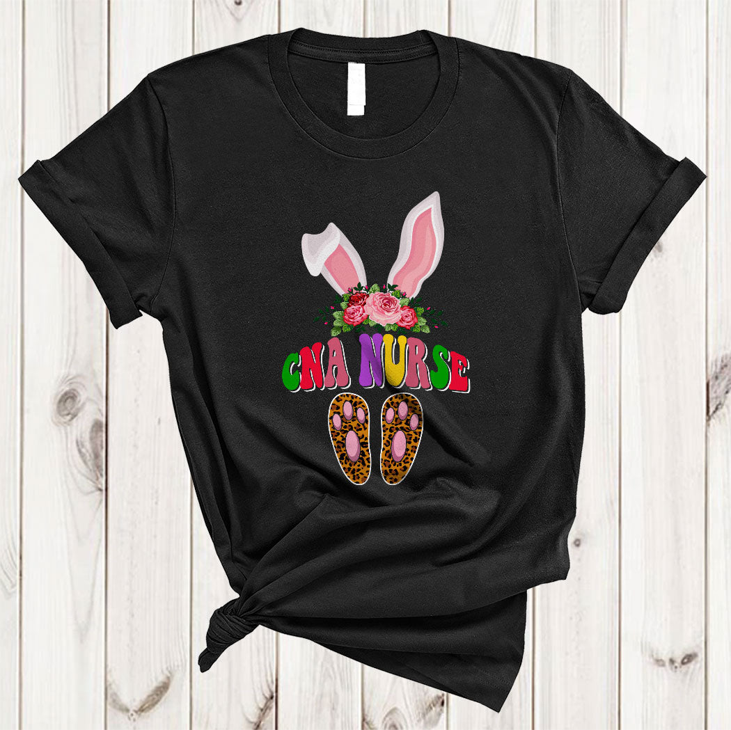 Cna Nurse Funny Happy Easter Day Floral Leopard Bunny Nurse Nursing Lover Gifts T-Shirt