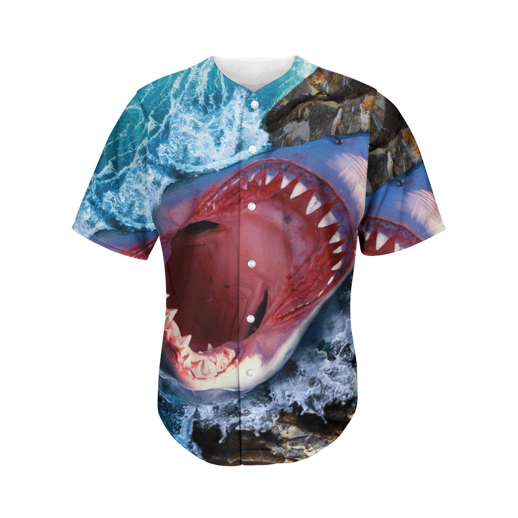 Angry Shark Print Men’S Baseball Jersey 3D Print