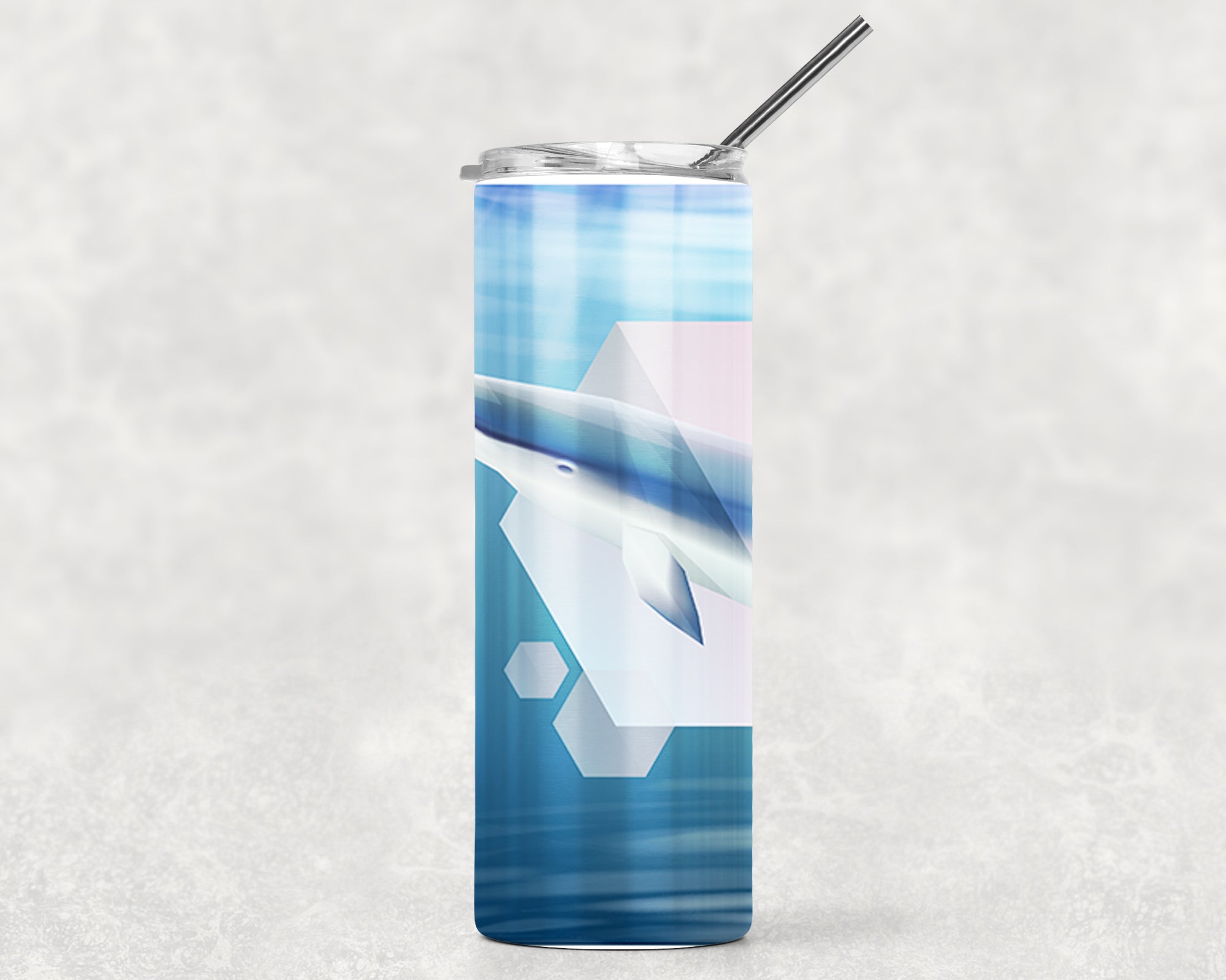 Minke Whale Skinny Tumbler With Stainless Steel Straw Watercolor Ocean Illustrated Whale Gift Idea Travel Mug Cold Hot Vacuum Lid