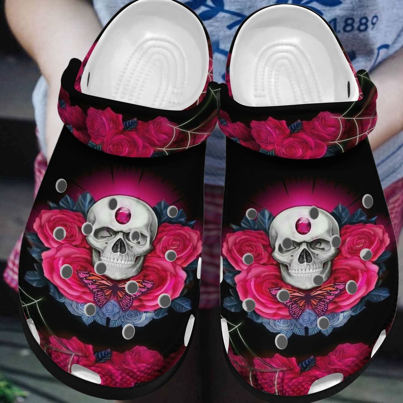 Skull Personalized Clog, Custom Name, Text, Color, Number Fashion Style For Women, Men, Kid, Print 3D Roses And Skull