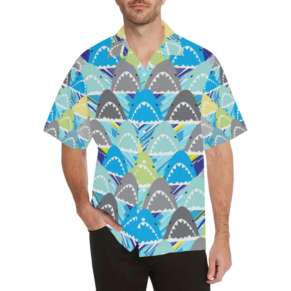 Shark Head Pattern Men’s All Over Print Hawaiian Shirt