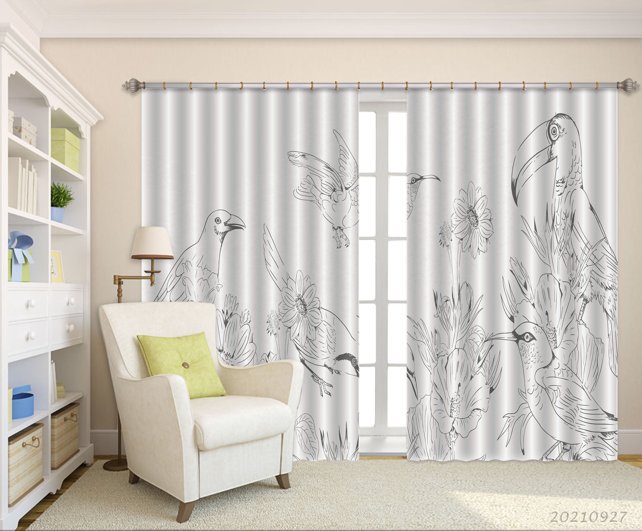 3D Hand Drawn Animal Bird Floral Curtains And Drapes Lqh 303