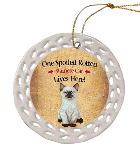 Siamese Kitten Christmas Doily Ceramic Ornament