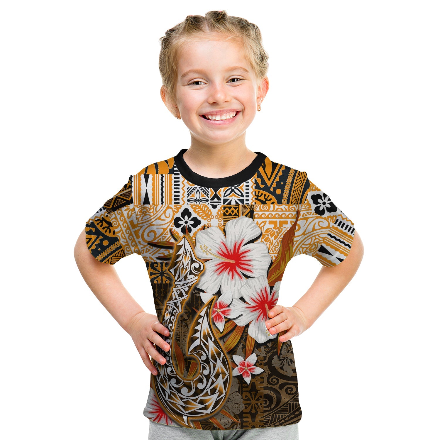 Hawaiian Fish Hook T Shirt Kid Orange Style Ha38536