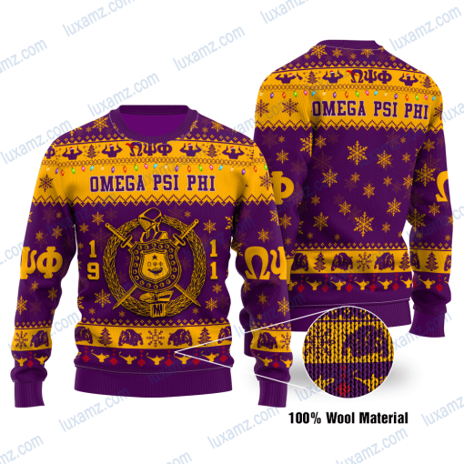 Omega Psi Phi 1911 Emblem Ωψφ Pattern Ugly Christmas Wool Sweater