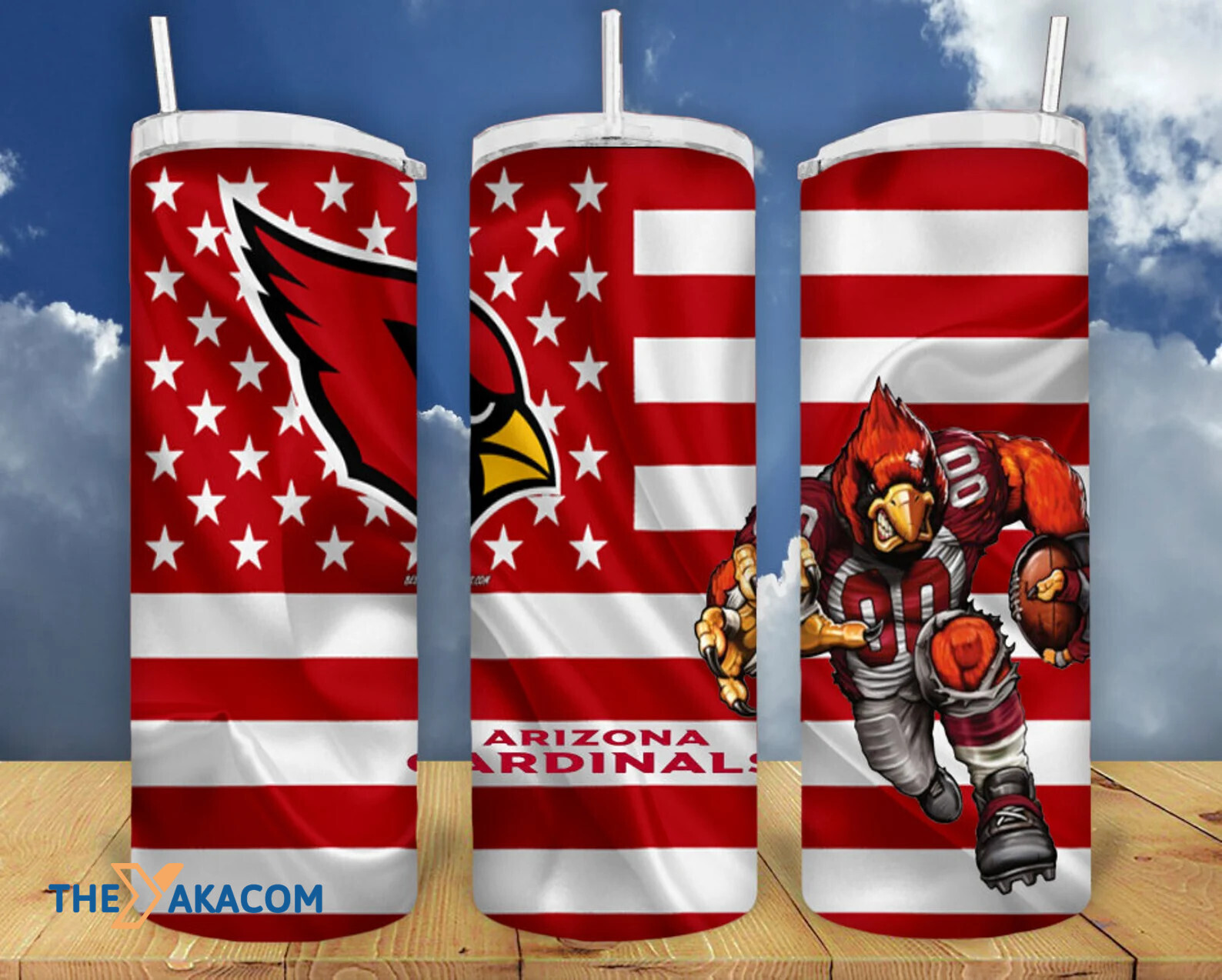 Strong Bird Player On American Flag Red And White Pattern Background Arizona Cardinals Tumbler