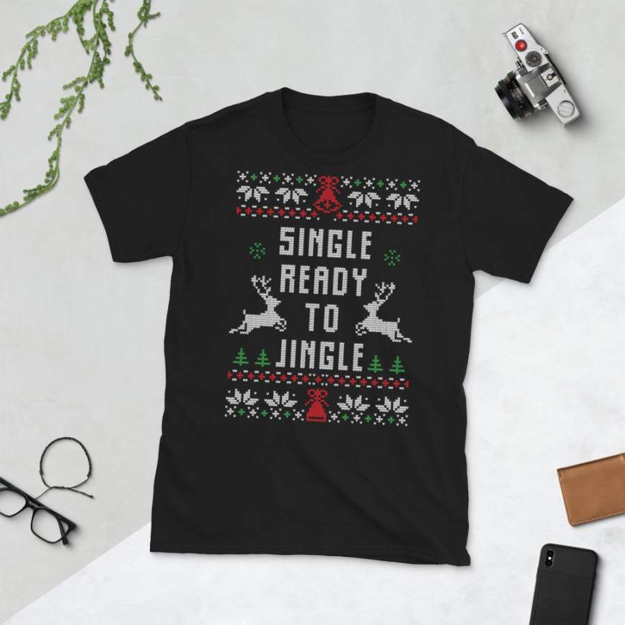 Single Ready to Jingle Transparent For Christmas Ugly Sweater Design Short-Sleeve Unisex T-Shirt