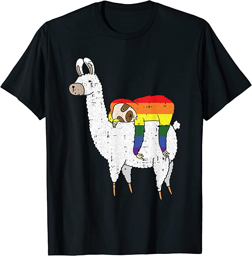 Sloth Riding Llama Gay Pride Cute Animal LGBT-Q Proud Ally T-Shirt