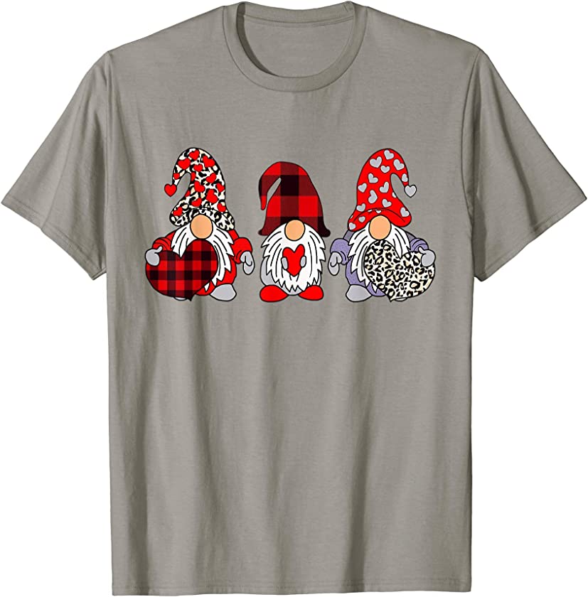 Three Gnomes Holding Heart Leopard Happy Valentine’s Day T-Shirt