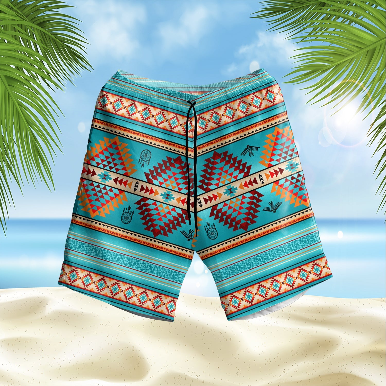 Native American Blue Thunderbird Hawaii Shorts Ha70999