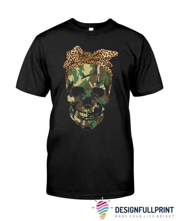 Skull Gift Skull Camo Leopard Pattern Ribbon Black Tshirt Ch