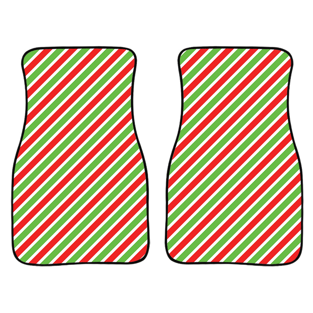 Red Green And White Candy Cane Print Front Car Floor Mats