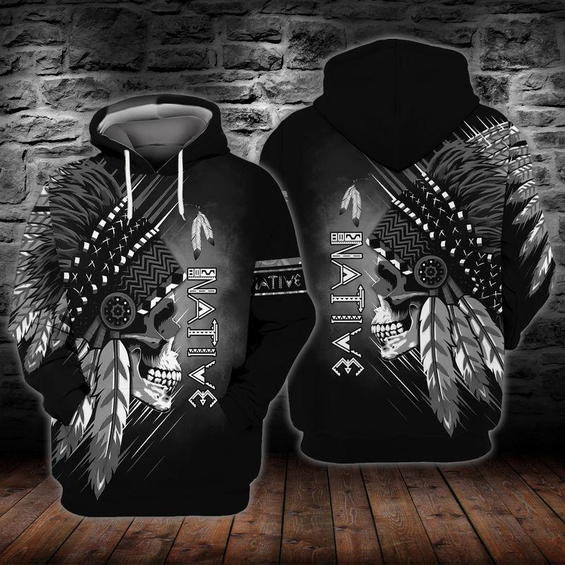 Black And White Native Skull 3D Hoodie