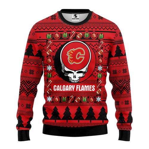 Calgary Flames Grateful Dead Christmas Gift For Fan Ugly Wool Sweater Christmas